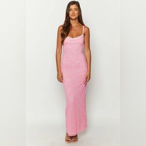 Pink lace maxi dress
